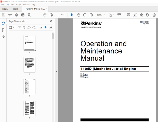 Perkins 1140D (Mech) Industrial Engine Operation Manual – PDF DOWNLOAD