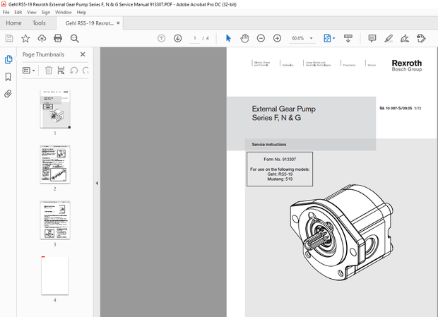 Gehl RS5-19 Rexroth External Gear Pump Series F, N &amp; G Service Manual 913307 – PDF DOWNLOAD