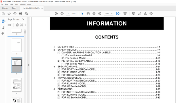 Kubota Tractor M100GX M110GX M126GX M128GX M128GX-FS M135GX M135GX-FS Workshop Manual – PDF DOWNLOAD