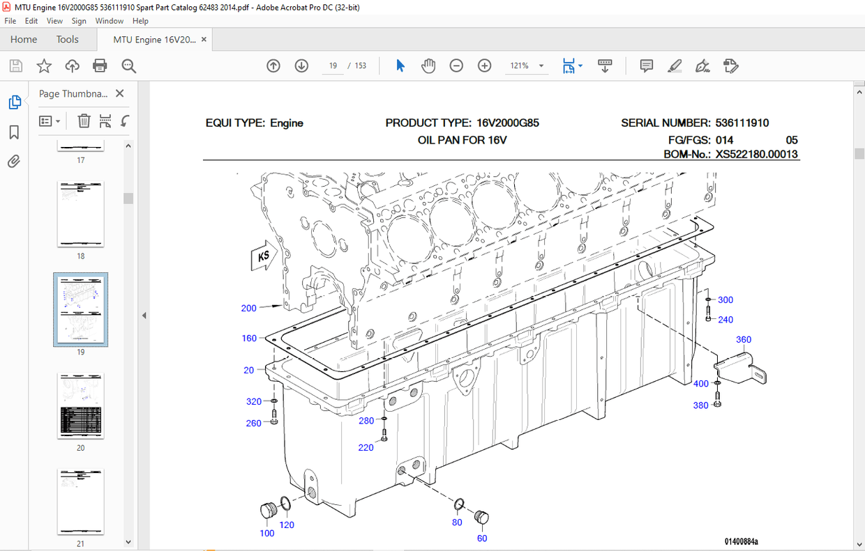MTU Engine 16V2000G85 536111910 Parts Catalog Manual EK196E PDF DOWNLOAD