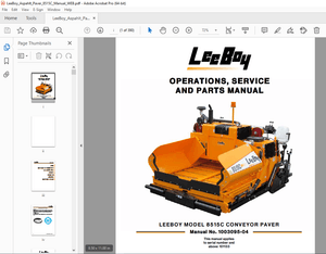 LEEBOY 8515C CONVEYOR PAVER Operations, Service &amp; Parts Manual 1003095-04 PDF DOWNLOAD