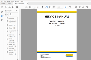 New Holland Tractor TK4030V, TK4050, TK4050M, TK4060 Service Manual