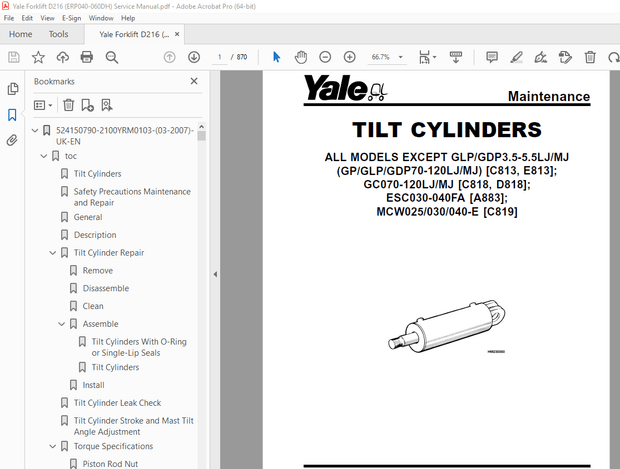 Yale Forklift D216 (ERP040-060DH) Service Manual – PDF DOWNLOAD