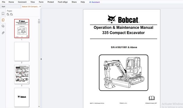 Bobcat 335 Compact Excavator Operation &amp; Maintenance Manual 6904774 - PDF DOWNLOAD
