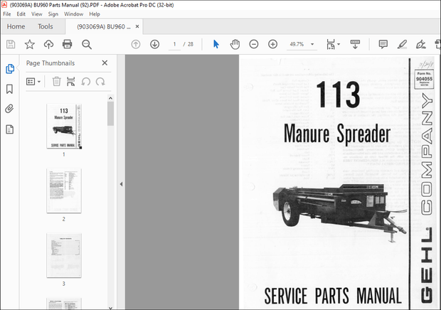 Gehl 113 Manure Spreader Service Parts Manual(904055) – PDF DOWNLOAD