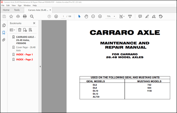 Carraro Axle 26.48 Maintenance &amp; Repair Manual 908496 – PDF DOWNLOAD
