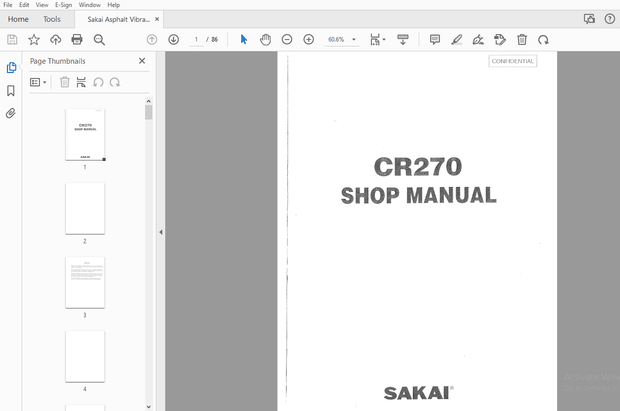Sakai Asphalt Vibrating Roller CR270 Service Manual – PDF DOWNLOAD