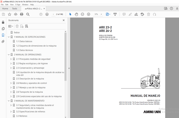 AMMANN ARX 23-2 ARX 26-2 RODILLO DE TÁNDEM MANUAL DE MANEJO - PDF