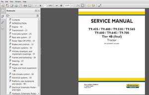 New Holland T9.435 T9.480 Tier 4B (final) SERVICE MANUAL