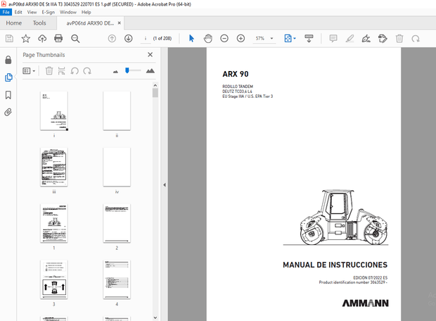 AMMANN ARX 90 RODILLO TÁNDEM MANUAL DE INSTRUCCIONES (3043529) - PDF