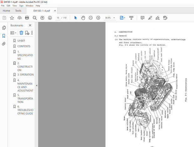 Hitachi Hydraulic Excavator UH801 Operation Manual(EM180-1-4) – PDF DOWNLOAD
