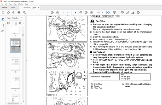 Kubota Tractor L2600 L3000 Workshop Manual – PDF DOWNLOAD