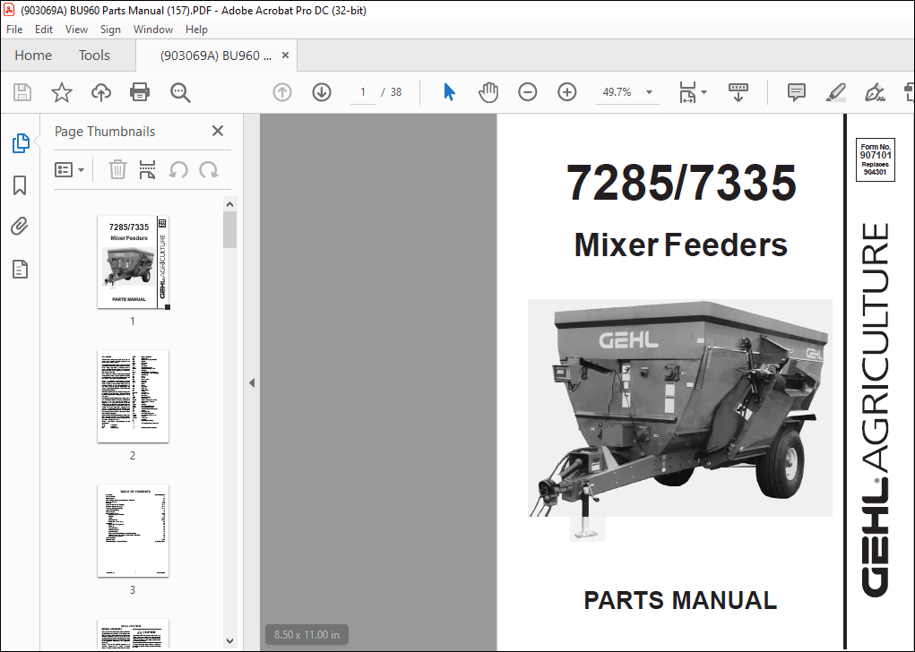 Gehl 27285 7335 Mixer Feeders Parts Manual(907101) – PDF DOWNLOAD