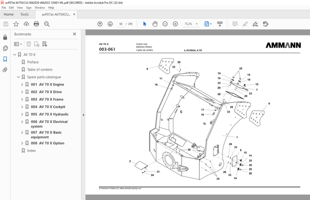 Ammann AV 70 X Tandem Roller Parts Manual SN 4062029 PDF