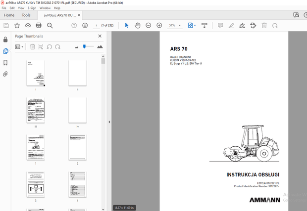AMMANN ARS 70 WALEC CIĄGNIONY INSTRUKCJA OBSŁUGI 3012282 - PDF