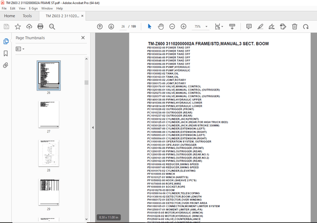 Tadano Crane TM-Z600 31102000002A FRAME/STD,3 SECT. BOOM Parts Manual - PDF DOWNLOAD