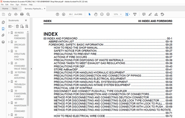 Komatsu PC290-11E0 PC290LC-11E0 PC290NLC-11E0 Hydraulic Excavator Shop Manual UENBM00481 – PDF 