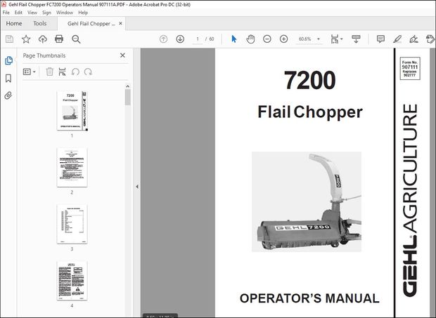 Gehl Flail Chopper FC7200 Operators Manual 907111A – PDF DOWNLOAD