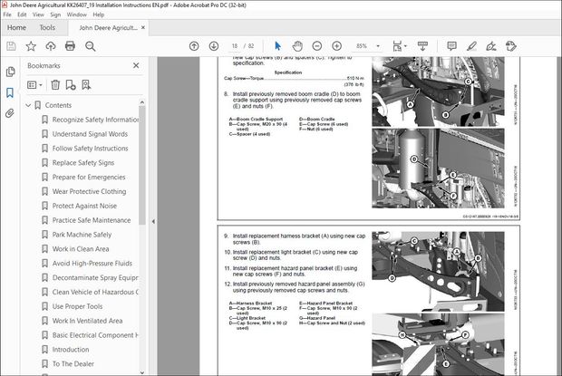 John Deere R4023, R4030, R4038, and R4045 Self-Propelled Sprayers Installation Instructions Manual 