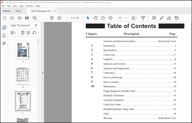 Gehl Telescopic Handler RS6-42 RS8-42 RS8-44 Operator’s Manual 913325 – PDF DOWNLOAD
