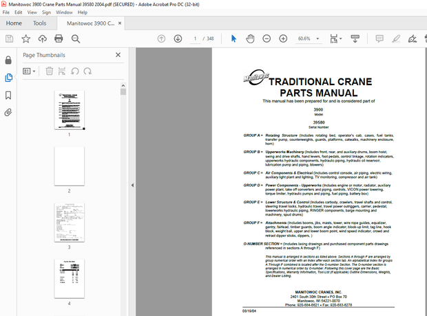 Manitowoc Crane 3900 Parts Manual 39580 PDF