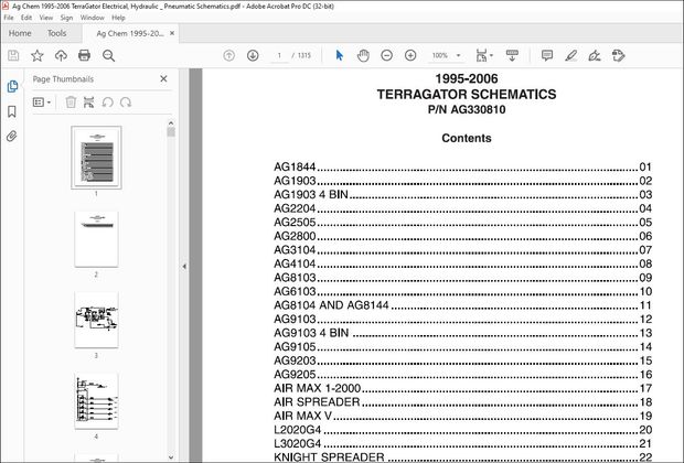 Ag Chem 1995-2006 TerraGator Electrical Hydraulic_Pneumatic Schematics Manual PN AG330810 – PDF 