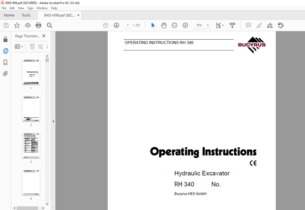 Cat Bucyrus RH 340 Hydraulic Excavator Operating Instructions Manual BI651499 – PDF DOWNLOAD