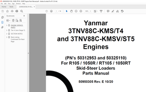Yanmar 3TNV88C-KMS T4 &amp; 3TNV88C-KMSV ST5 Engines For R105 1050R RT105 1050RT Skid-Steer Parts Manual