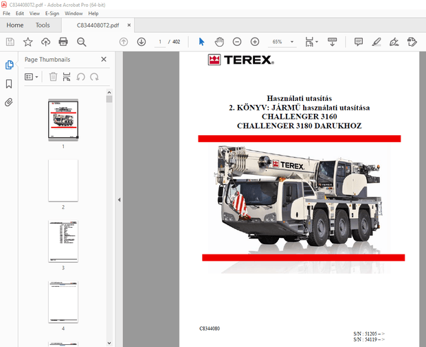 Terex DARUKHOZ CHALLENGER 3160 &amp; CHALLENGER 3180 Használati utasítás C8344080T2 – PDF DOWNLOAD