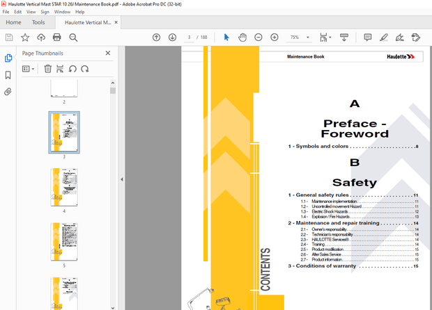 Haulotte Vertical Mast STAR 10-26J Maintenance Book 4001180330 – PDF DOWNLOAD