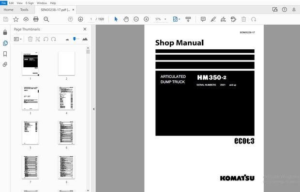 KOMATSU HM350-2 ARTICULATED DUMP TRUCK  SERVICE REPAIR WORKSHOP MANUAL SEN00238-17 - PDF DOWNLOAD