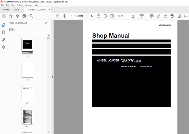 Komatsu WA270-8E0 Wheel Loader Repair Service Manual VENBM34000 - PDF DOWNLOAD