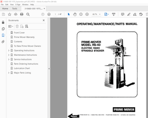 BT Prime-Mover RS-40 Electric Rider Straddle Stacker Operating Maintenance &amp; Parts Manual - PDF 