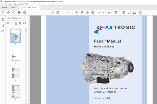 ZF-AS TRONIC 10-, 12- &amp; 16-speed without ZF-Intarder Trucks &amp; Buses Repair Manual - PDF DOWNLOAD