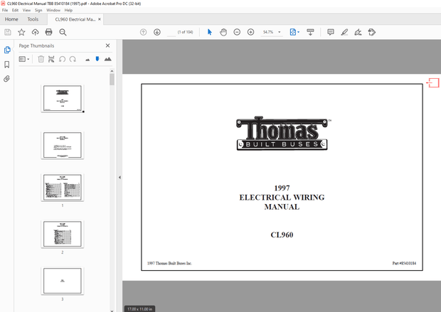 Thomas Built Buses CL960 1997 Electrical Wiring Manual – PDF DOWNLOAD