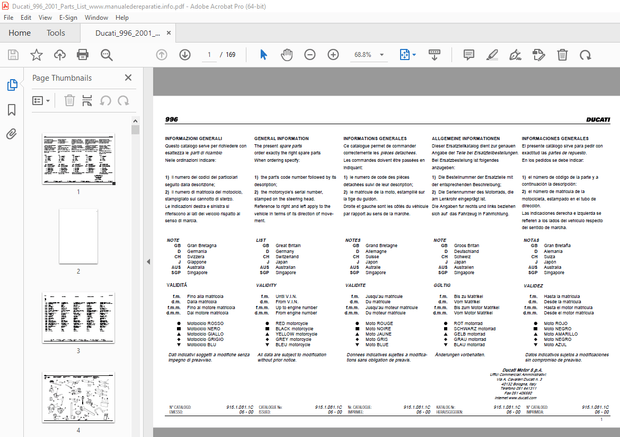 Ducati 996 2001 Parts Manual 915.1.081.1C - PDF DOWNLOAD 