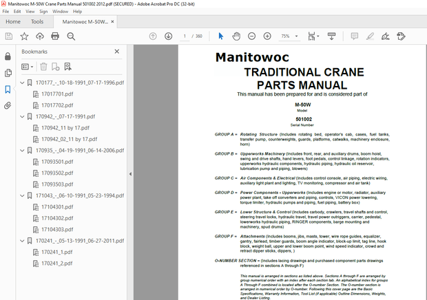Manitowoc Traditional Crane M-50W Parts Manual SN 501002 – PDF DOWNLOAD