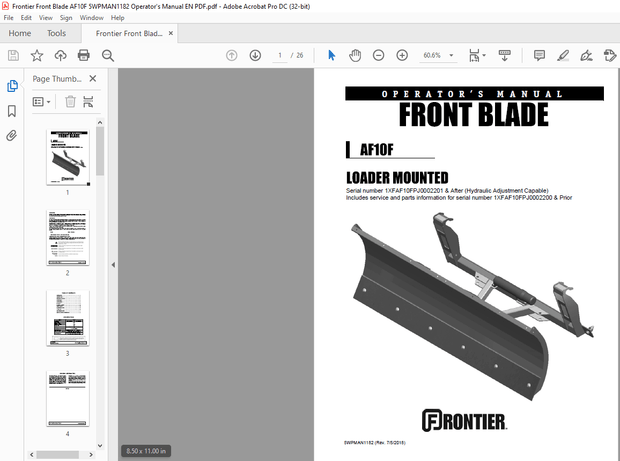 Frontier Front Blade AF10F Operator’s Manual(5WPMAN1182) – PDF DOWNLOAD