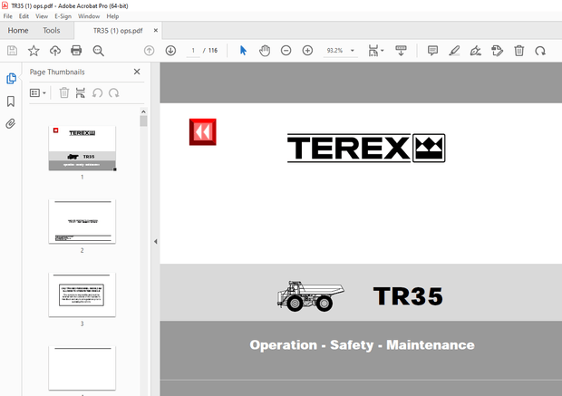 Terex TR35 Dump Truck Operation Safety Maintenance Manual PN 15275610 - PDF DOWNLOAD 