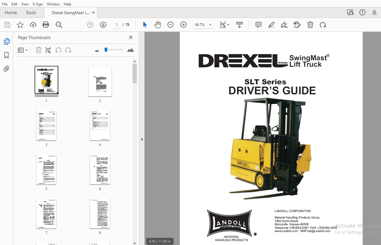 Drexel SwingMast Lift Truck SLT Series Driver's Guide Manual 1415414 ...