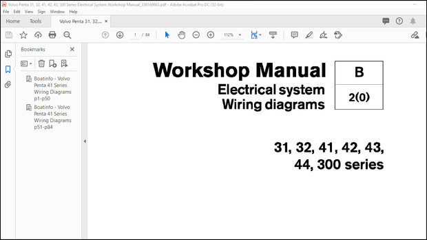Volvo Penta 31, 32, 41, 42, 43, 44, 300 Series Electrical System wiring Diagrams Workshop Manual PDF