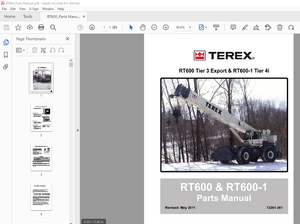 Terex Crane RT600 Tier 3 Export &amp; RТб00-1 Tier 4i Parts Manual 12261-261 – PDF DOWNLOAD