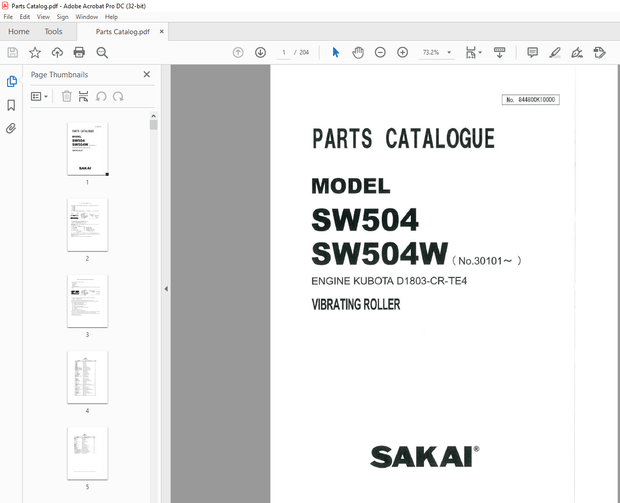 Sakai Vibrating Roller SW504 SW504W ENGINE KUBOTA D1803-CR-TE4 Parts Manual - PDF DOWNLOAD