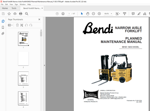 Landoll Bendi B40i3 NARROW AISLE FORKLIFT PLANNED MAINTENANCE MANUAL –  PDF DOWNLOAD