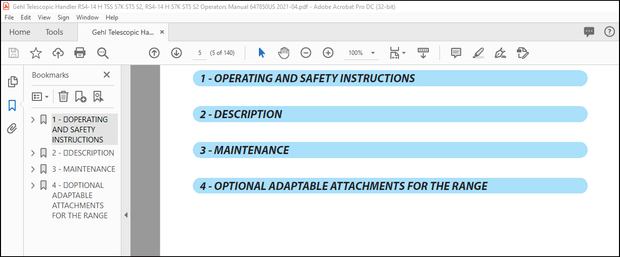 Gehl RS4-14 H TSS 57K ST5 S2 RS4-14 H 57K ST5 S2 Operator’s Manual 647850US – PDF DOWNLOAD