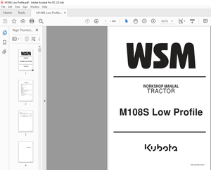 Kubota Tractor M108S Low Profile Workshop Manual – PDF DOWNLOAD