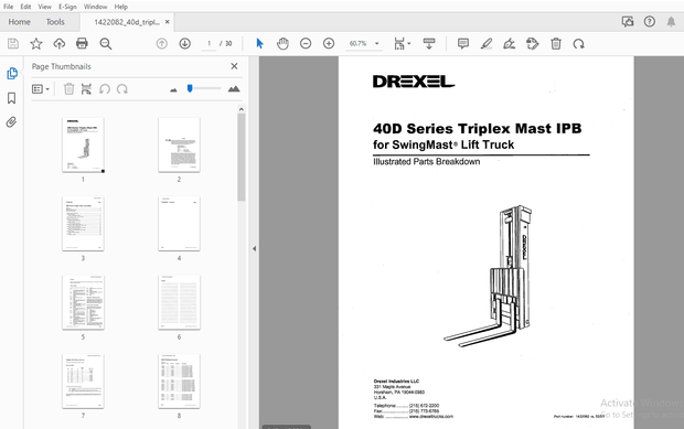 Drexel 400 Series Triplex Mast IPB SwingMast Lift Truck Parts Manual 1422082 – PDF DOWNLOAD