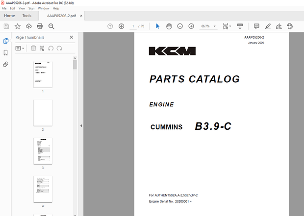 KCM CUMMINS B3.9-C ENGINE Parts Manual AAAP05206-2 – PDF DOWNLOAD
