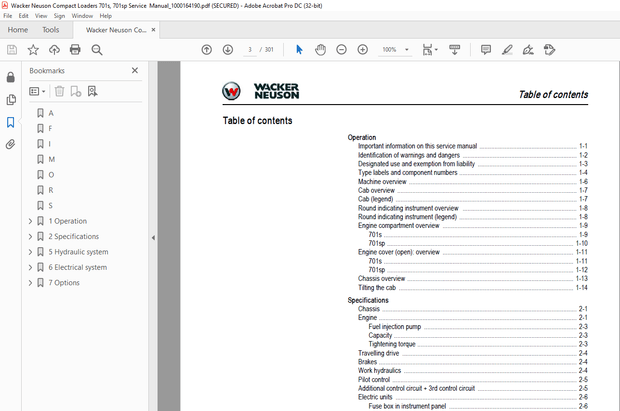 Wacker Neuson Compact Loaders 701s, 701sp Service Manual_1000164190 – PDF DOWNLOAD