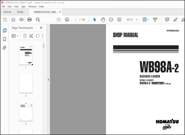 Komatsu WB98A-2 Backhoe Loader Shop Manual WEBM002300 – PDF DOWNLOAD